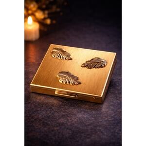 Vintage Gold Metal Purse Wallet Compact Case Coins Cash Bills Applied Leaves